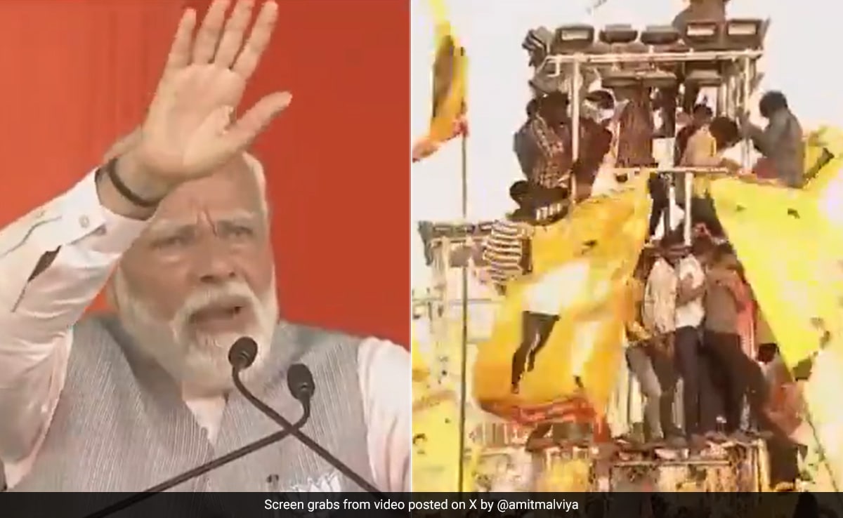 Video: PM Urges People Not To Climb Down Light Tower During Andhra Rally