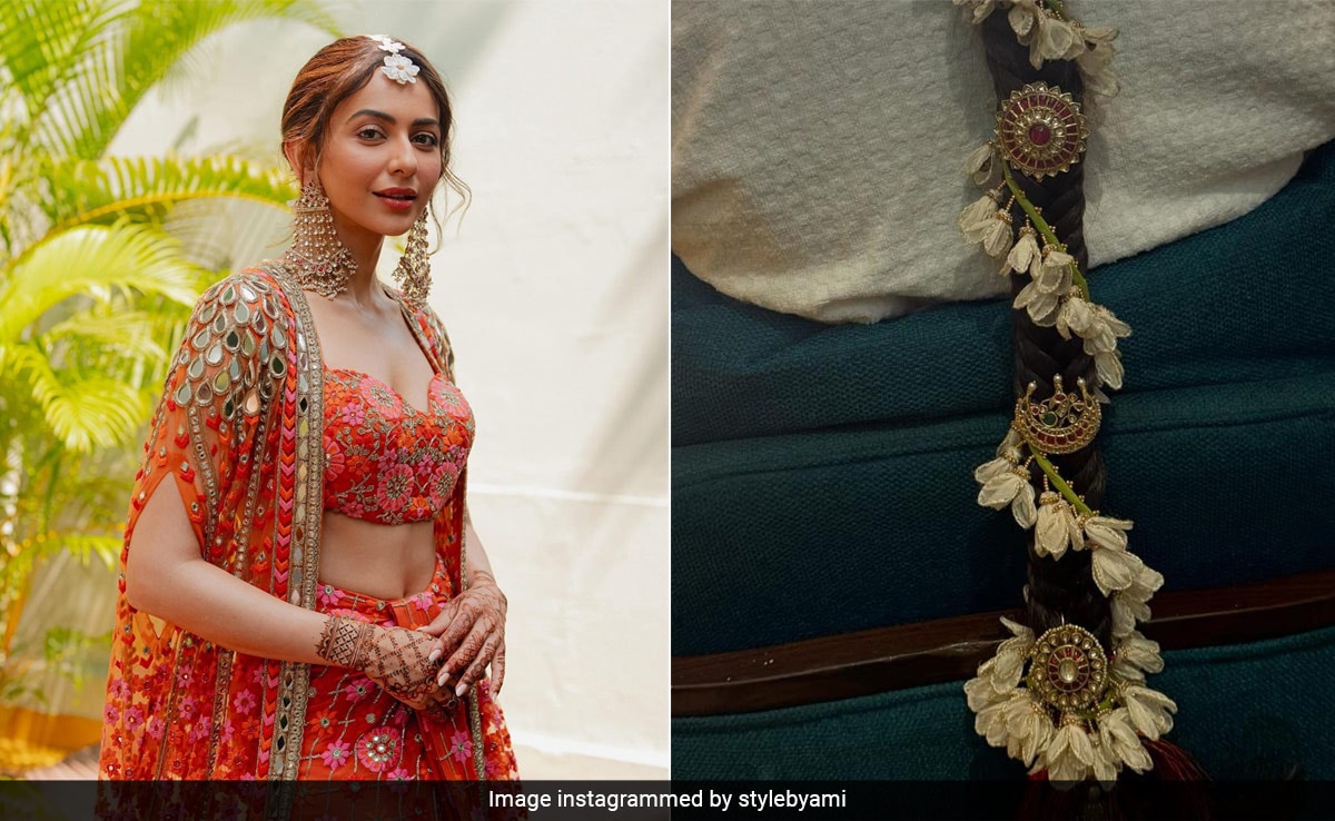 Rakul Preet Singh's "Flowers And Jewels" Mehendi Bridal Hairstyle Was An Ode To Her Punjabi Heritage