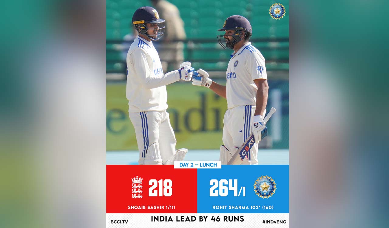 5th Test: Rohit Sharma, Shubman Gill centuries propel India to 264/1 at Lunch