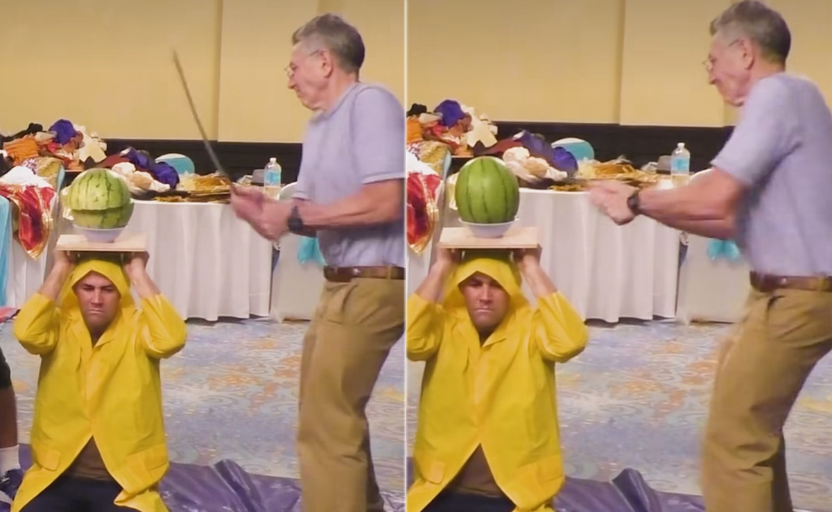 Watch: Man Rapidly Chops Watermelons On Partner's Head, Sets World Record