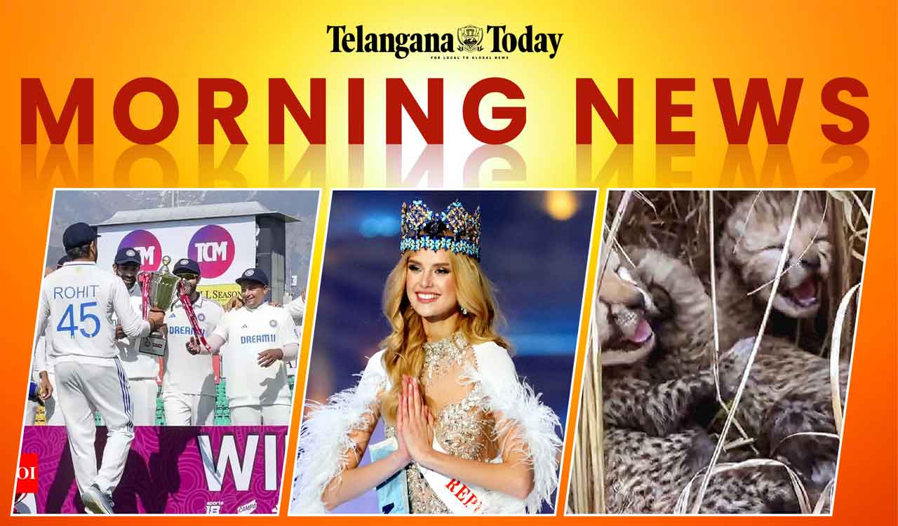 Morning News Today: India leads WTC, Krystyna is Miss World 2024, Indian Cheetahs count rises to 26