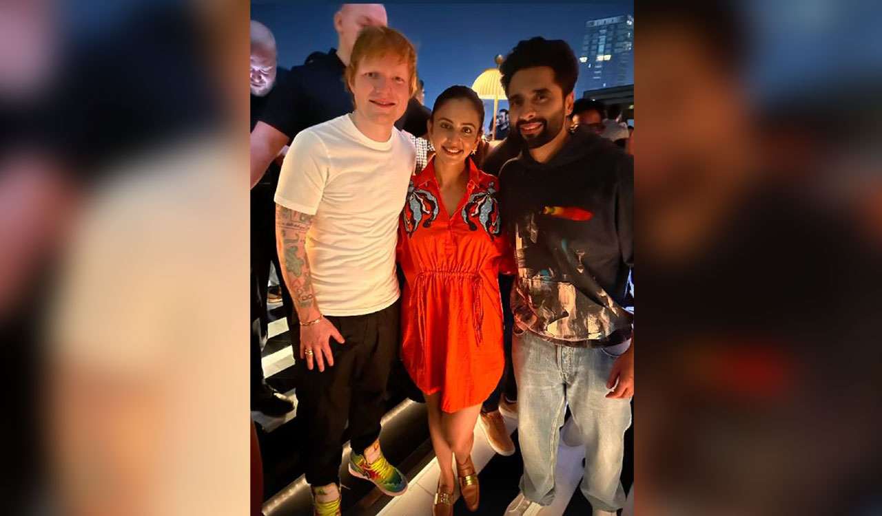 Newlyweds Rakul Preet Singh, Jackky Bhagnani strike a pose with Ed Sheeran