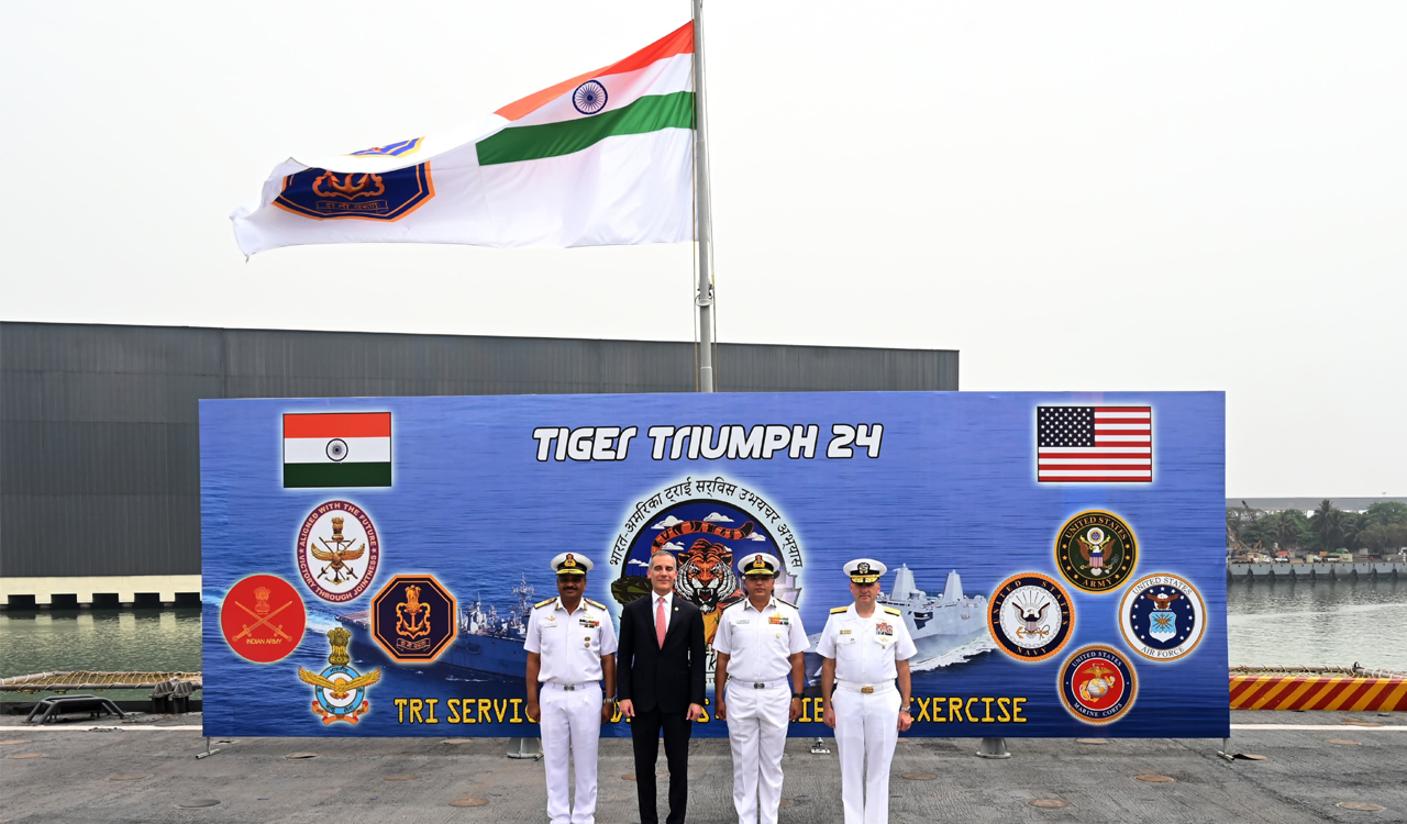 Amphibious Exercise ‘Tiger Triumph’ begins with opening ceremony aboard INS Jalashwa