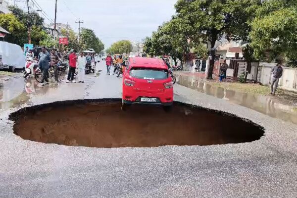 Car Almost Falls Into Giant Crater After Lucknow Road Caves In