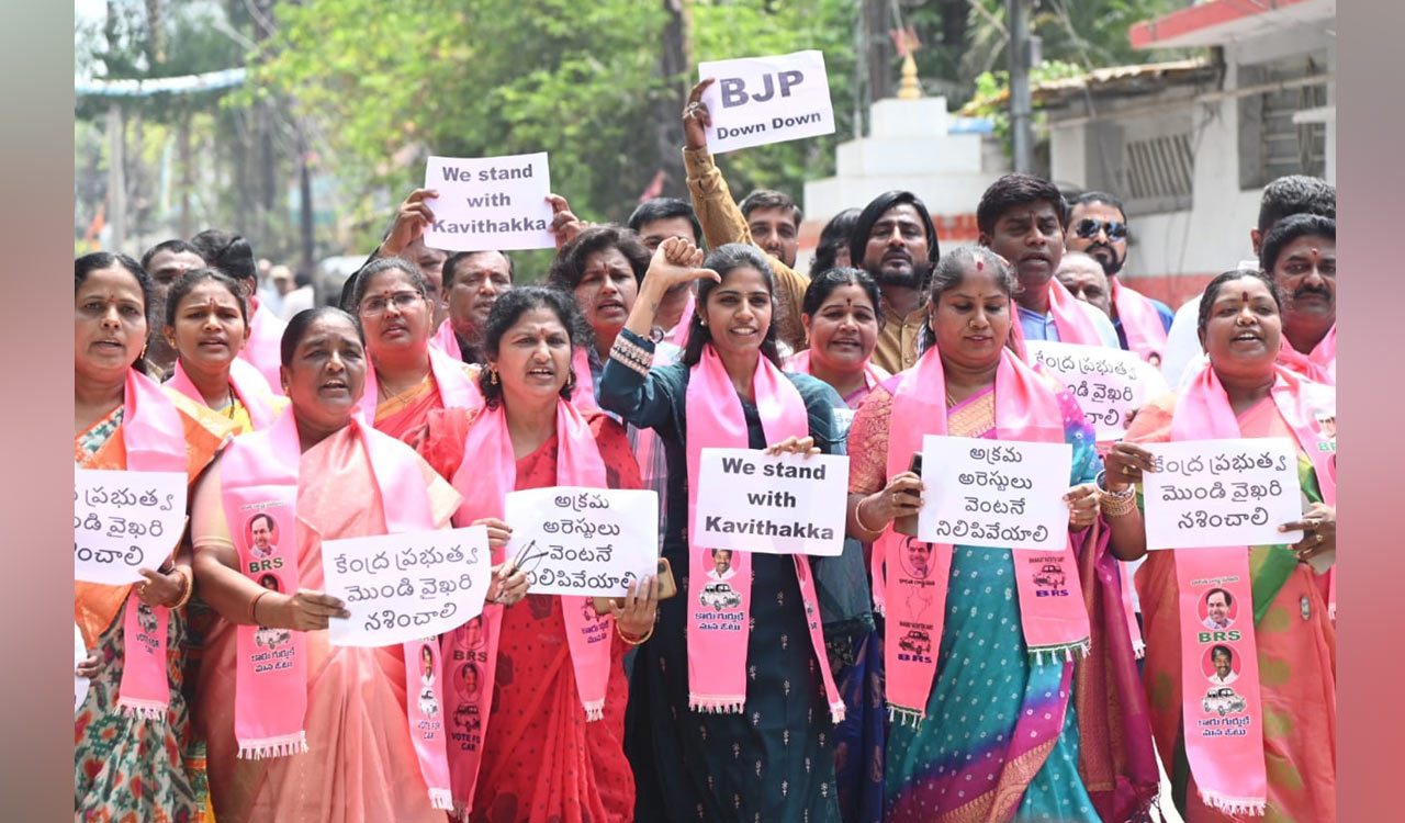 BRS workers protest across Hyderabad against Kavitha’s arrest