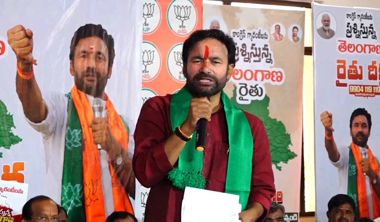 Kishan Reddy protests unmet promises to Telangana farmers