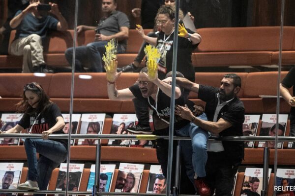 Protestors Seeking Hostages' Release Smear Paint In Israeli Parliament