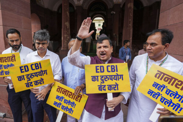 ‘Stop misusing ED and CBI’: AAP MPs protest Kejriwal’s arrest on Parliament premises