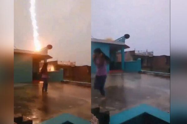 Watch: Girl narrowly escapes lightning strike while making reel on rooftop