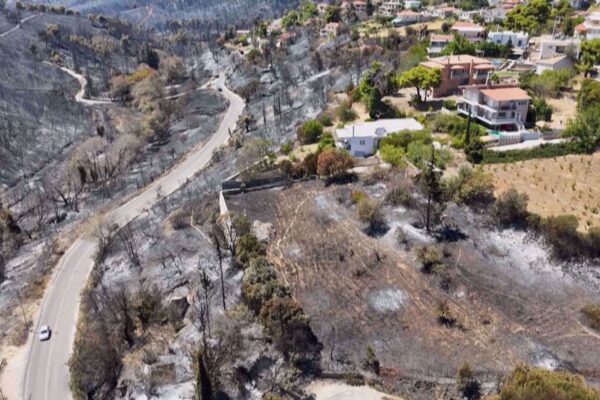 Aerial images of burned-out landscape after wildfires in Greece