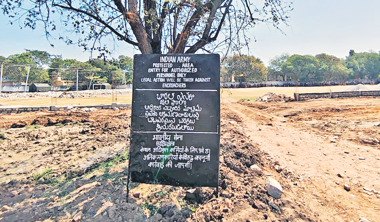 Defence puts up signboard at Trimulgherry football ground, restricts entry