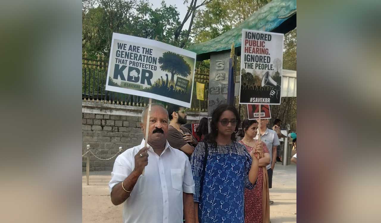 Protest held against flyover works near KBR Park in Hyderabad
