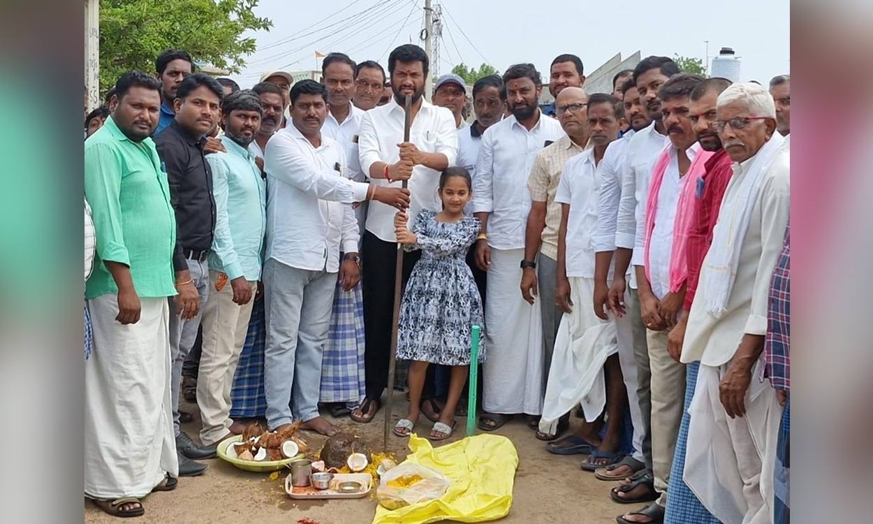 Boath MLA Anil Jadhav lays foundation stone to black top road work in Adilabad