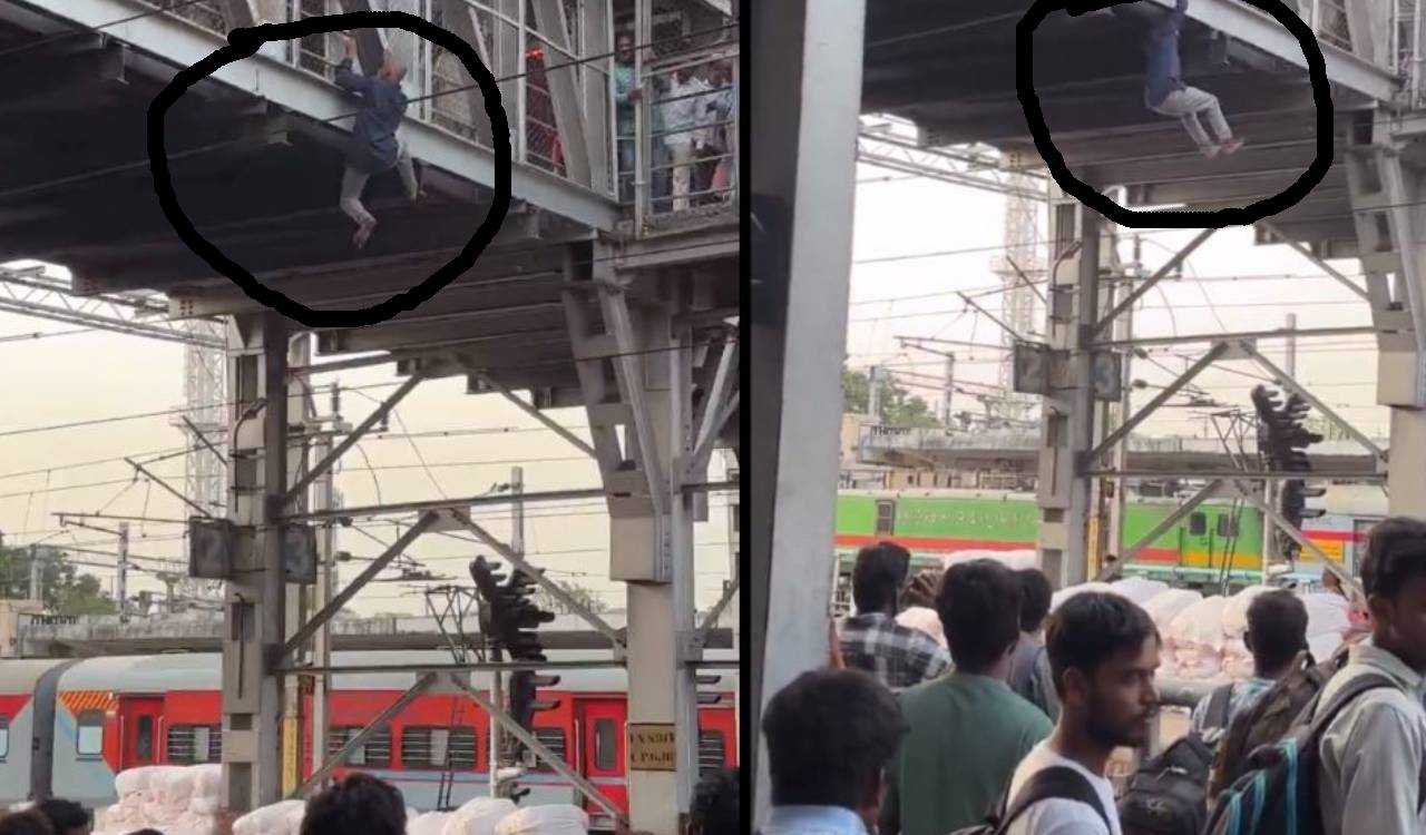 Panic at Secunderabad rly station after man seen dangling from bridge