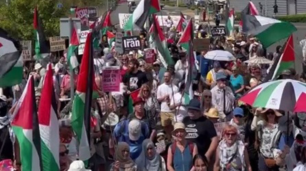 Protesters rally outside Israeli arms firm Elbit Systems in Bristol, UK