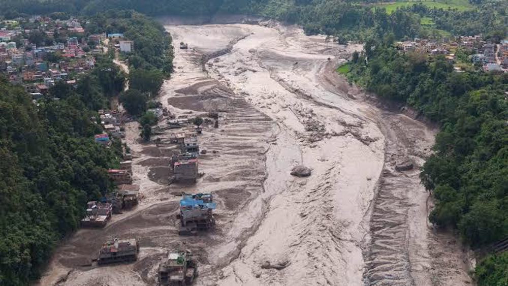 Aerial footage shows massive floods in Nepals Rasuwa district