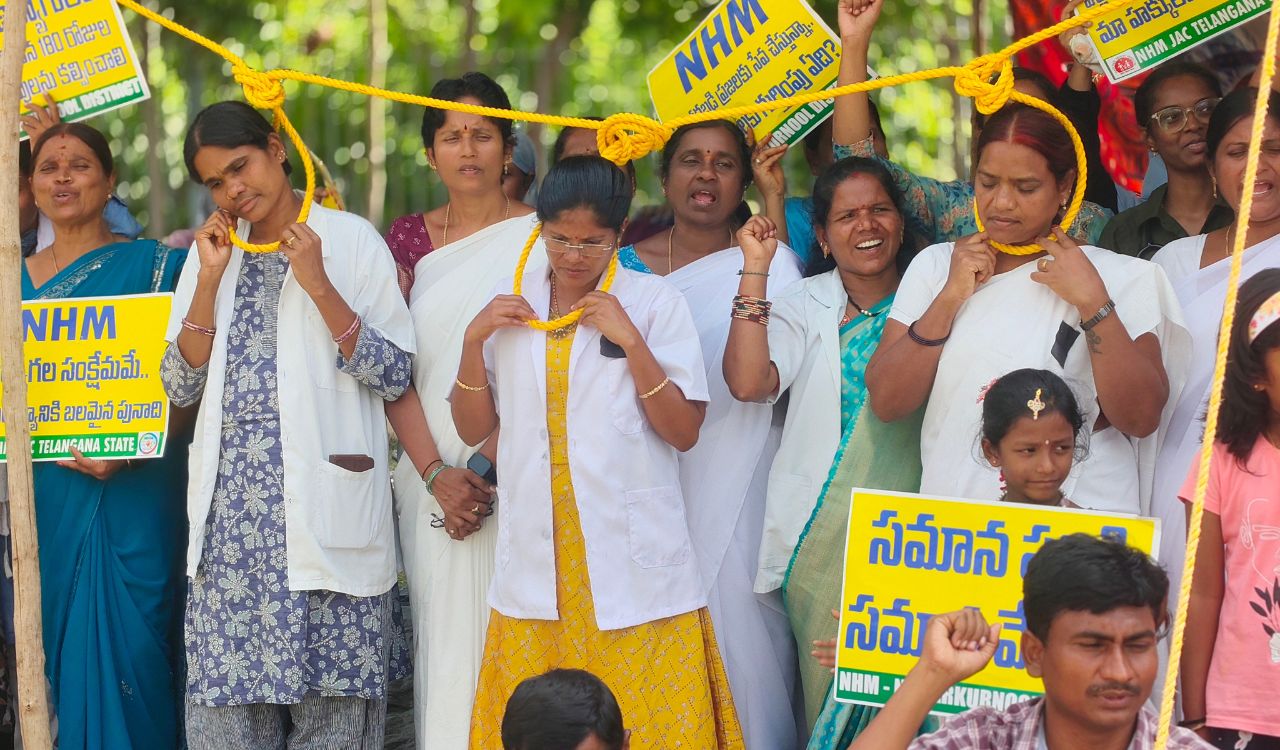 NHM employees’ strike enters seventh day in Nagarkurnool